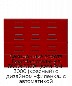 Секционные ворота DoorHan стальные 3000х2500 цвета RAL 3000 (красный) с дизайном «филенка» с автоматикой preview 1