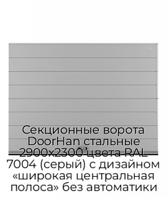 Секционные ворота DoorHan стальные 2900х2300 цвета RAL 7004 (серый) с дизайном «широкая центральная полоса» без автоматики