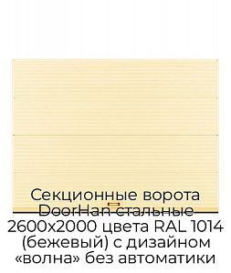Секционные ворота DoorHan стальные 2600х2000 цвета RAL 1014 (бежевый) с дизайном «волна» без автоматики preview 1