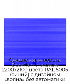 Секционные ворота DoorHan стальные 2200х2100 цвета RAL 5005 (синий) с дизайном «волна» без автоматики