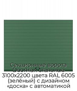 Секционные ворота DoorHan стальные 3100х2200 цвета RAL 6005 (зелёный) с дизайном «доска» с автоматикой preview 1