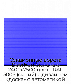 Секционные ворота DoorHan стальные 2400х2500 цвета RAL 5005 (синий) с дизайном «доска» с автоматикой