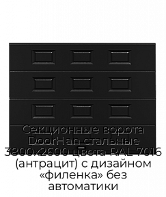 Секционные ворота DoorHan стальные 3800х2600 цвета RAL 7016 (антрацит) с дизайном «филенка» без автоматики