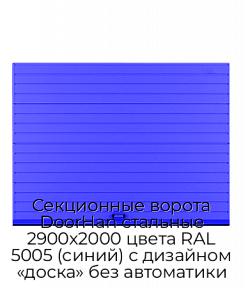 Секционные ворота DoorHan стальные 2900х2000 цвета RAL 5005 (синий) с дизайном «доска» без автоматики