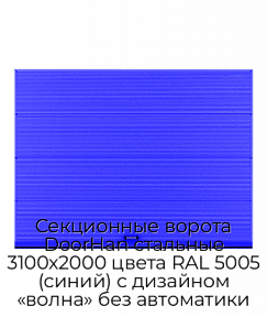 Секционные ворота DoorHan стальные 3100х2000 цвета RAL 5005 (синий) с дизайном «волна» без автоматики