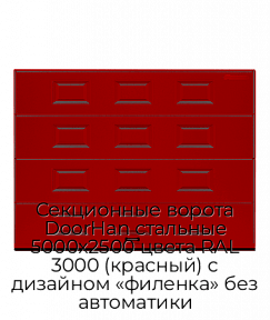 Секционные ворота DoorHan стальные 5000х2500 цвета RAL 3000 (красный) с дизайном «филенка» без автоматики