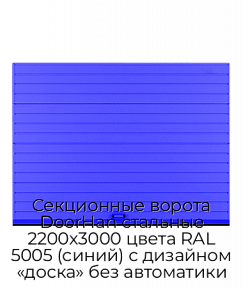 Секционные ворота DoorHan стальные 2200х3000 цвета RAL 5005 (синий) с дизайном «доска» без автоматики
