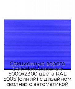 Секционные ворота DoorHan стальные 5000х2300 цвета RAL 5005 (синий) с дизайном «волна» с автоматикой