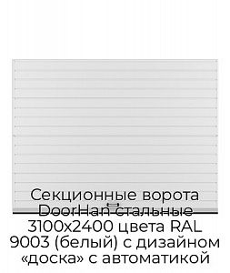 Секционные ворота DoorHan стальные 3100х2400 цвета RAL 9003 (белый) с дизайном «доска» с автоматикой preview 1