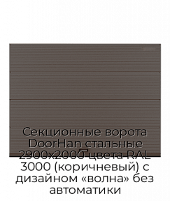 Секционные ворота DoorHan стальные 2900х2000 цвета RAL 3000 (коричневый) с дизайном «волна» без автоматики