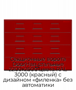 Секционные ворота DoorHan стальные 2200х2500 цвета RAL 3000 (красный) с дизайном «филенка» без автоматики preview 1