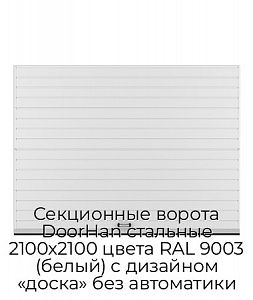 Секционные ворота DoorHan стальные 2100х2100 цвета RAL 9003 (белый) с дизайном «доска» без автоматики preview 1