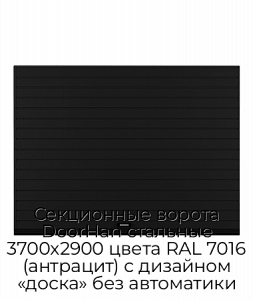 Секционные ворота DoorHan стальные 3700х2900 цвета RAL 7016 (антрацит) с дизайном «доска» без автоматики preview 1