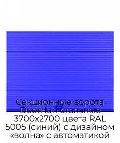 Секционные ворота DoorHan стальные 3700х2700 цвета RAL 5005 (синий) с дизайном «волна» с автоматикой