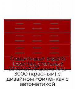 Секционные ворота DoorHan стальные 2500х2700 цвета RAL 3000 (красный) с дизайном «филенка» с автоматикой