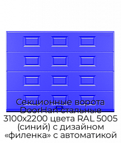 Секционные ворота DoorHan стальные 3100х2200 цвета RAL 5005 (синий) с дизайном «филенка» с автоматикой