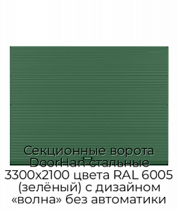 Секционные ворота DoorHan стальные 3300х2100 цвета RAL 6005 (зелёный) с дизайном «волна» без автоматики preview 1