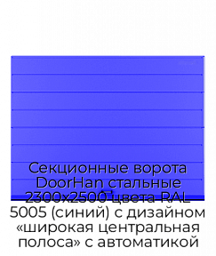 Секционные ворота DoorHan стальные 2300х2500 цвета RAL 5005 (синий) с дизайном «широкая центральная полоса» с автоматикой