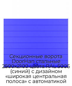 Секционные ворота DoorHan стальные 2500х2100 цвета RAL 5005 (синий) с дизайном «широкая центральная полоса» с автоматикой