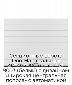 Секционные ворота DoorHan стальные 4000х2000 цвета RAL 9003 (белый) с дизайном «широкая центральная полоса» с автоматикой preview 1