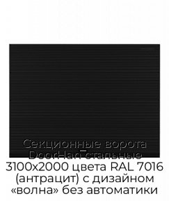 Секционные ворота DoorHan стальные 3100х2000 цвета RAL 7016 (антрацит) с дизайном «волна» без автоматики