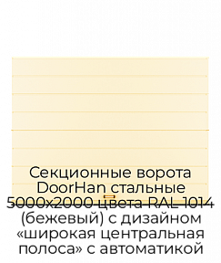 Секционные ворота DoorHan стальные 5000х2000 цвета RAL 1014 (бежевый) с дизайном «широкая центральная полоса» с автоматикой