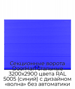 Секционные ворота DoorHan стальные 3200х2900 цвета RAL 5005 (синий) с дизайном «волна» без автоматики preview 1
