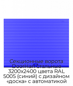 Секционные ворота DoorHan стальные 3200х2400 цвета RAL 5005 (синий) с дизайном «доска» с автоматикой