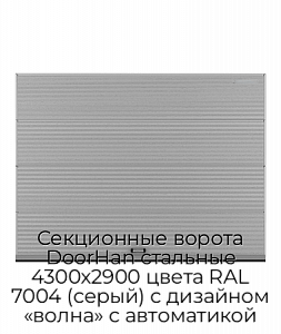 Секционные ворота DoorHan стальные 4300х2900 цвета RAL 7004 (серый) с дизайном «волна» с автоматикой preview 1