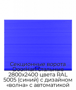 Секционные ворота DoorHan стальные 2800х2400 цвета RAL 5005 (синий) с дизайном «волна» с автоматикой