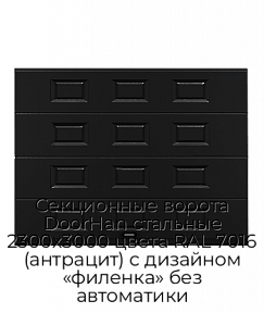 Секционные ворота DoorHan стальные 2300х3000 цвета RAL 7016 (антрацит) с дизайном «филенка» без автоматики