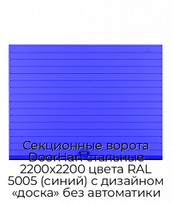 Секционные ворота DoorHan стальные 2200х2200 цвета RAL 5005 (синий) с дизайном «доска» без автоматики
