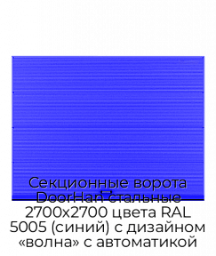 Секционные ворота DoorHan стальные 2700х2700 цвета RAL 5005 (синий) с дизайном «волна» с автоматикой