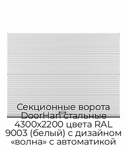 Секционные ворота DoorHan стальные 4300х2200 цвета RAL 9003 (белый) с дизайном «волна» с автоматикой preview 1