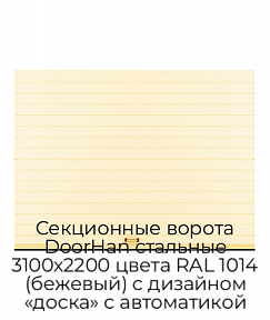 Секционные ворота DoorHan стальные 3100х2200 цвета RAL 1014 (бежевый) с дизайном «доска» с автоматикой
