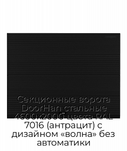 Секционные ворота DoorHan стальные 4600х2000 цвета RAL 7016 (антрацит) с дизайном «волна» без автоматики preview 1