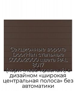 Секционные ворота DoorHan стальные 5000х2000 цвета RAL 8017 (коричнево-красный) с дизайном «широкая центральная полоса» без автоматики preview 1