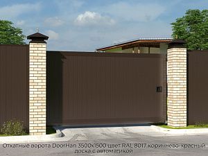 Откатные ворота DoorHan 3500х1500 цвет RAL 8017 коричнево-красный доска с автоматикой preview 1