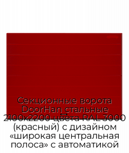 Секционные ворота DoorHan стальные 2100х2200 цвета RAL 3000 (красный) с дизайном «широкая центральная полоса» с автоматикой preview 1
