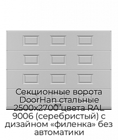 Секционные ворота DoorHan стальные 2500х2700 цвета RAL 9006 (серебристый) с дизайном «филенка» без автоматики