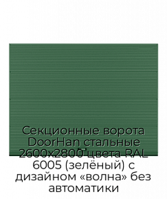 Секционные ворота DoorHan стальные 2600х2800 цвета RAL 6005 (зелёный) с дизайном «волна» без автоматики
