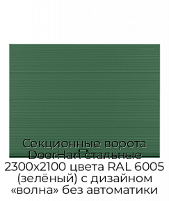 Секционные ворота DoorHan стальные 2300х2100 цвета RAL 6005 (зелёный) с дизайном «волна» без автоматики