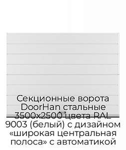 Секционные ворота DoorHan стальные 3500х2500 цвета RAL 9003 (белый) с дизайном «широкая центральная полоса» с автоматикой preview 1