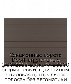 Секционные ворота DoorHan стальные 2100х2500 цвета RAL 3000 (коричневый) с дизайном «широкая центральная полоса» без автоматики