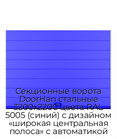 Секционные ворота DoorHan стальные 3200х2200 цвета RAL 5005 (синий) с дизайном «широкая центральная полоса» с автоматикой