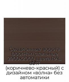 Секционные ворота DoorHan стальные 2900х2000 цвета RAL 8017 (коричнево-красный) с дизайном «волна» без автоматики