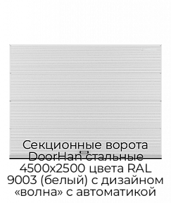 Секционные ворота DoorHan стальные 4500х2500 цвета RAL 9003 (белый) с дизайном «волна» с автоматикой