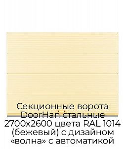 Секционные ворота DoorHan стальные 2700х2600 цвета RAL 1014 (бежевый) с дизайном «волна» с автоматикой preview 1