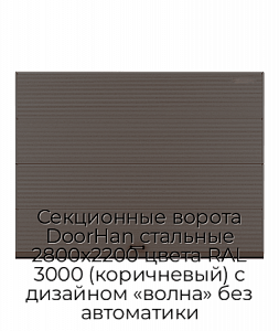 Секционные ворота DoorHan стальные 2800х2200 цвета RAL 3000 (коричневый) с дизайном «волна» без автоматики preview 1