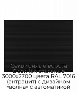 Секционные ворота DoorHan стальные 3000х2700 цвета RAL 7016 (антрацит) с дизайном «волна» с автоматикой preview 1